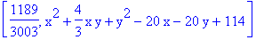 [1189/3003, x^2+4/3*x*y+y^2-20*x-20*y+114]